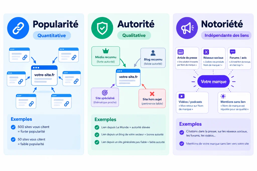 Popularité, autorité et notoriété d'un backlink : définition